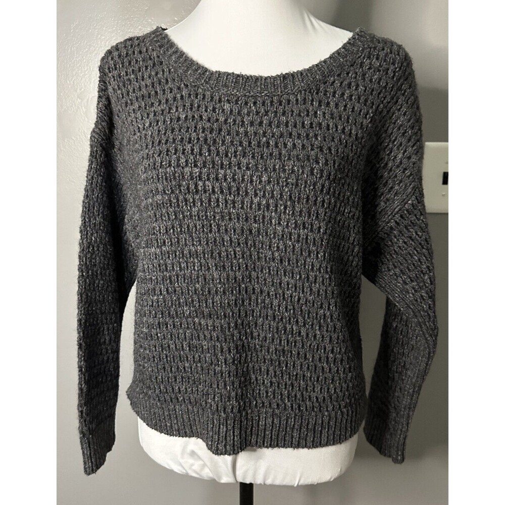 Theory Womens S Wool Alpaca Blend Gray Sweater Long Sleeve Chunky Knit Pullover
